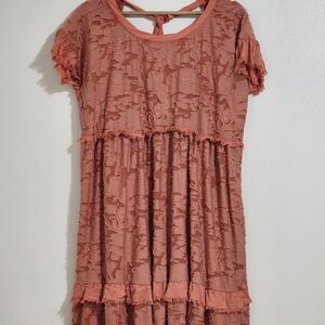 Anthropologie Terracotta Lace Mini Dress| Casual Travel Boho Chic Comfy